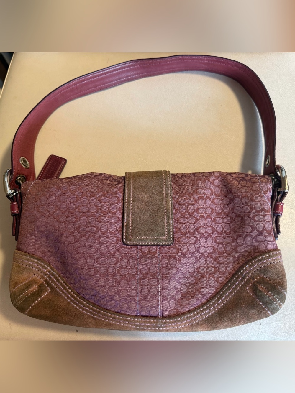 Coach Soho Signature Jacquard Flap Shoulder Bag Burgundy - Picture 5 of 5
